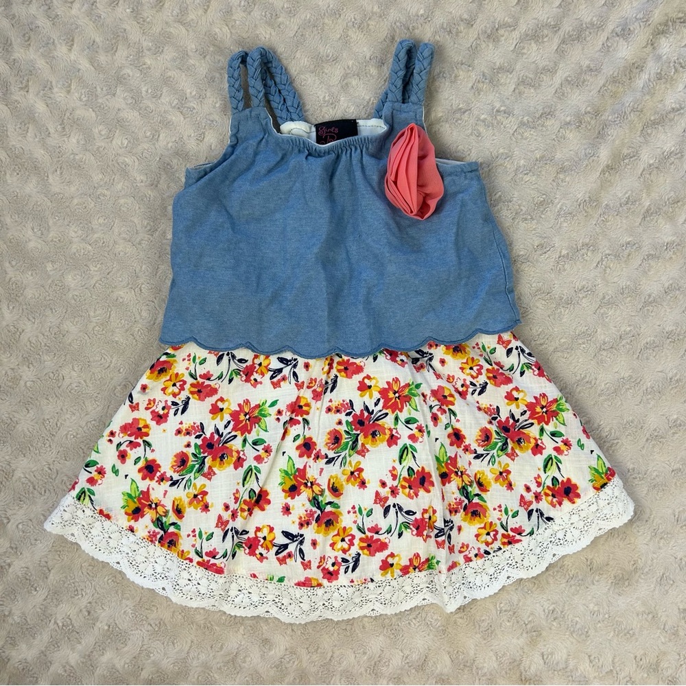 Girls Rule Dress Floral Chambray Size 3T